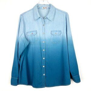 Mel & Mo Dip Dye Chambray Shirt Women's Size 1X Blue Ombre Boho Bohemian Casual